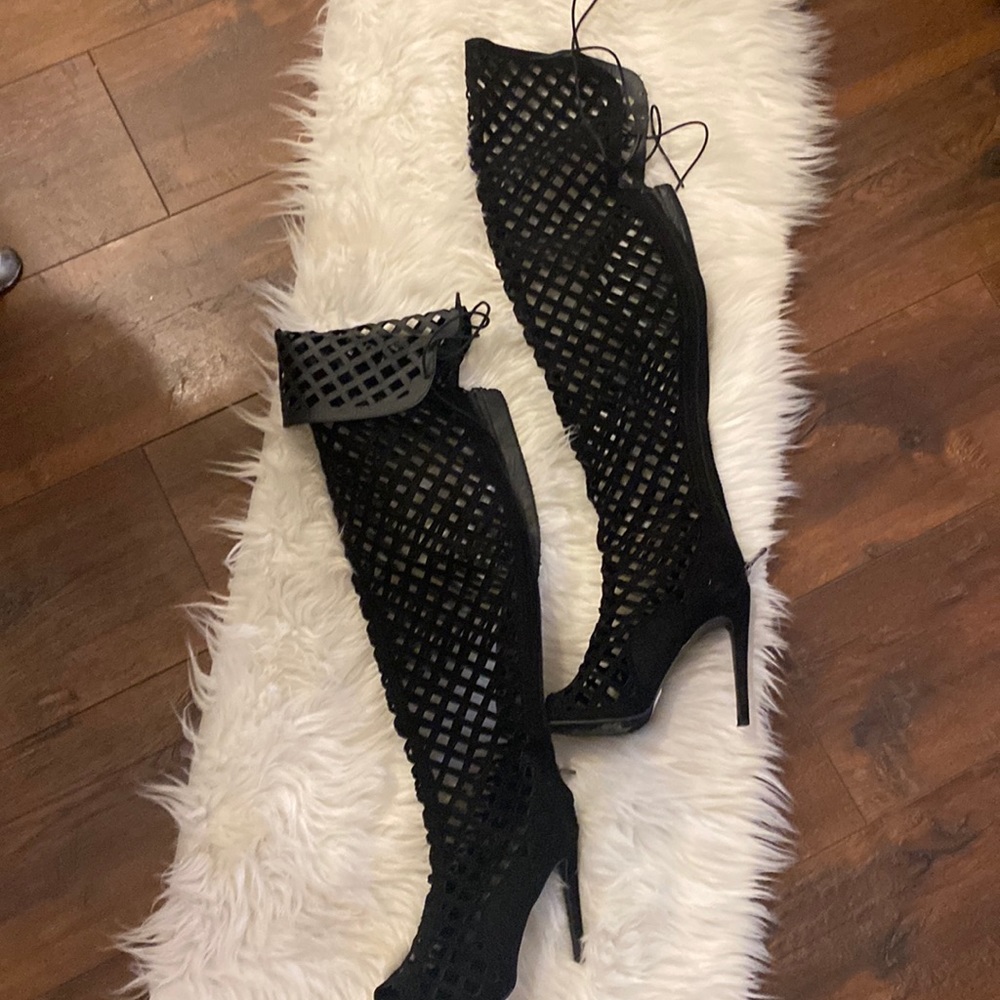Black Thigh high Lace Up Boots